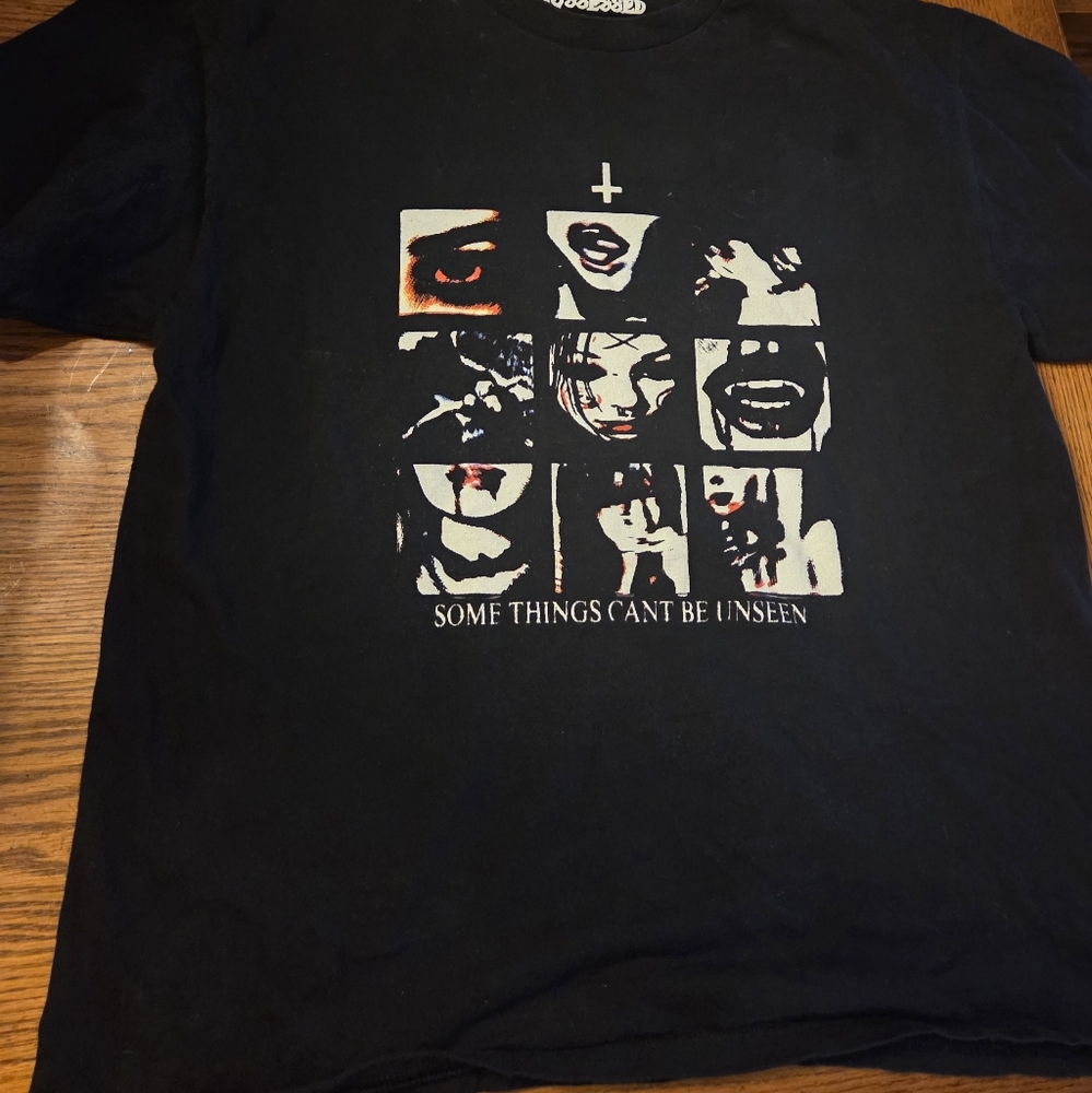 Black Graphic T-Shirt with Faces Design